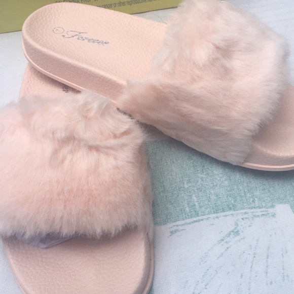 pink fur sandals